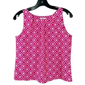 Jude Connally Pink Print Pleated Tank Top Stretch Basic - SZ XS